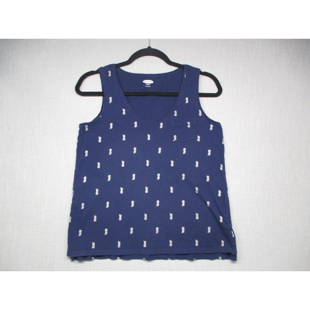 OLD NAVY Navy Blue Pineapple Print Casual V-Neck Tank Top Womens Size‎ Small